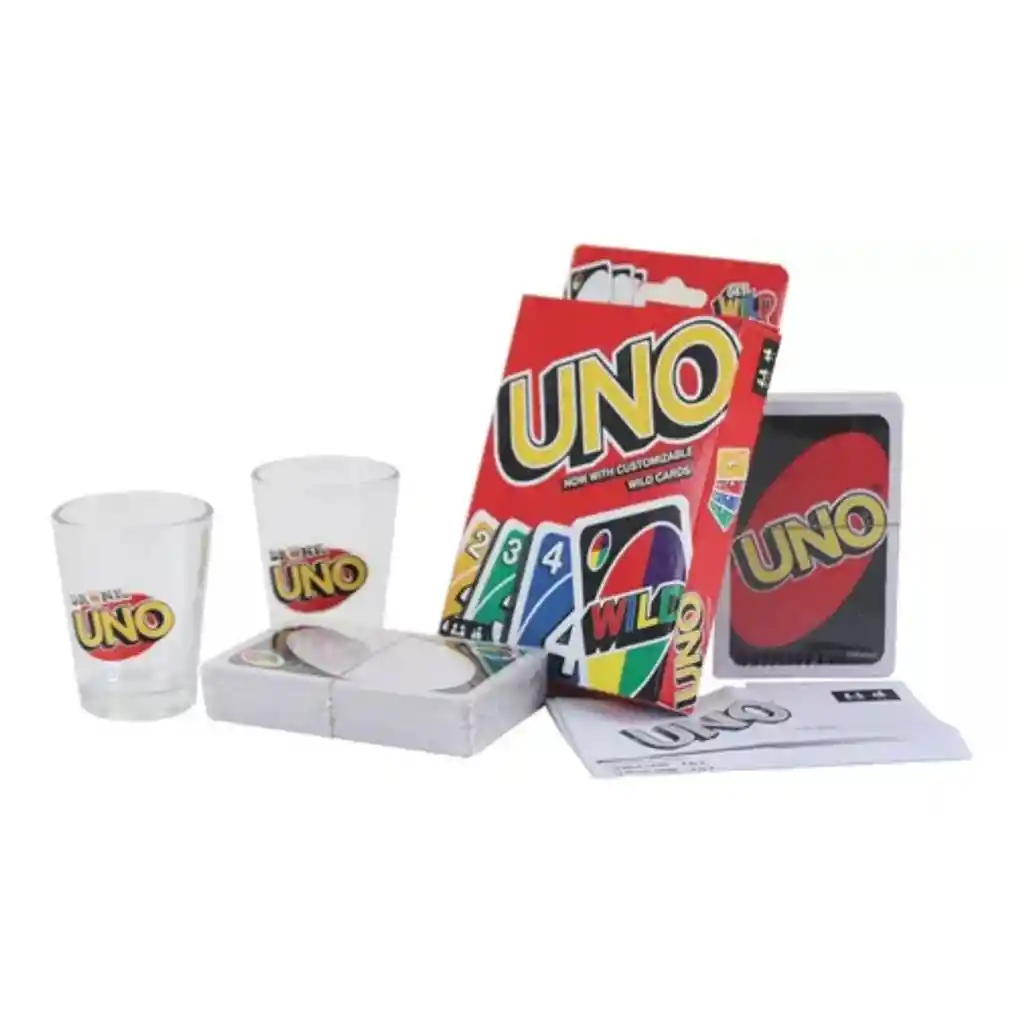 Juego De Cartas Uno Drink + 4 Vasos Para Shot