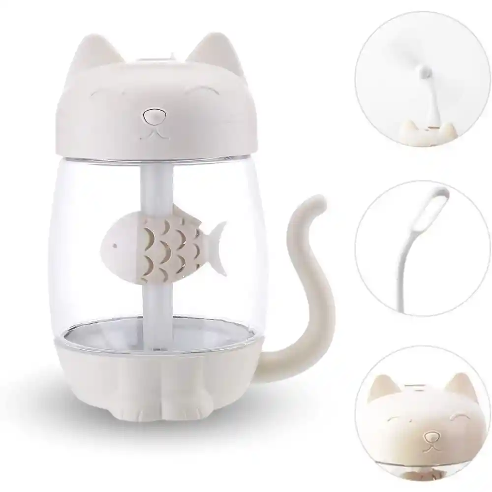 Humidificador Difusor De Aromas Gato Ambientador 350 Ml 3 En 1