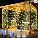 2 Luces Cortina Led 5m X 5m Con Panel Solar Con Control Navideño Jardin