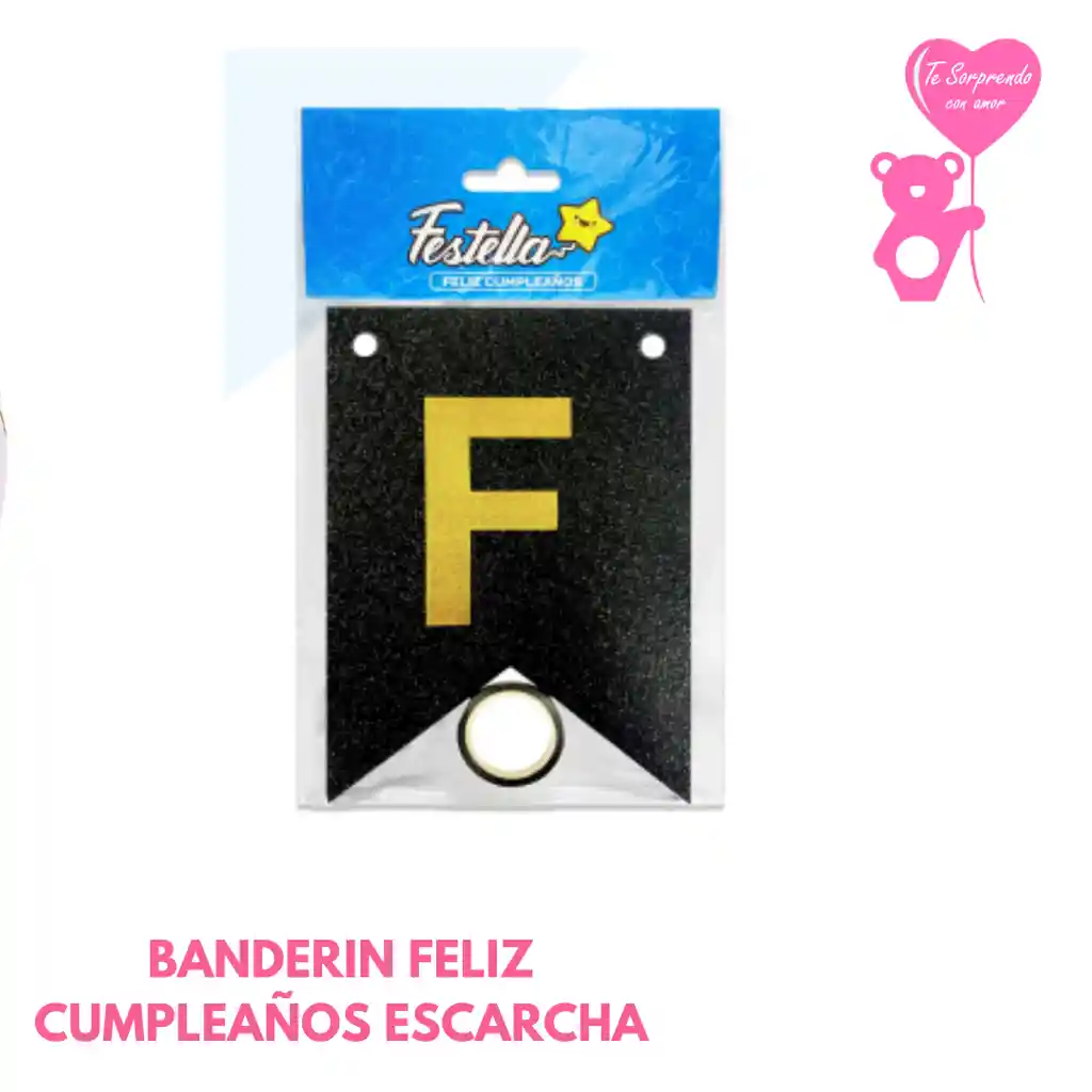 Banderin Feliz Cumpleaños Escarchado Negro