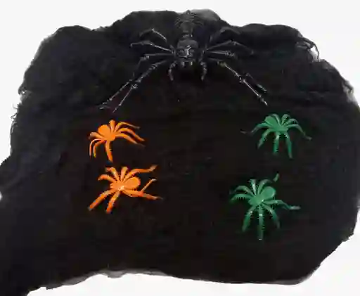 Halloween Telaraña Decorativa Negra Expandible Con Arañas