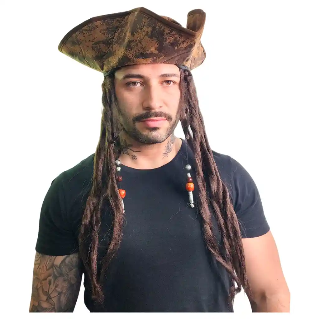 Sombrero Peluca Pirata Jack Sparrow 3 Puntas Caribe Disfraz