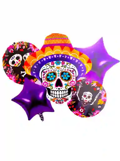 Buquet Globos Craneo Sombrero Decoracion Halloween