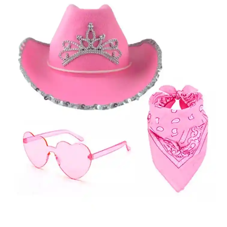 Sombrero Vaquero, Gafas Corazon Y Pañoleta Rosa Para Despedida Soltera, Fiestas