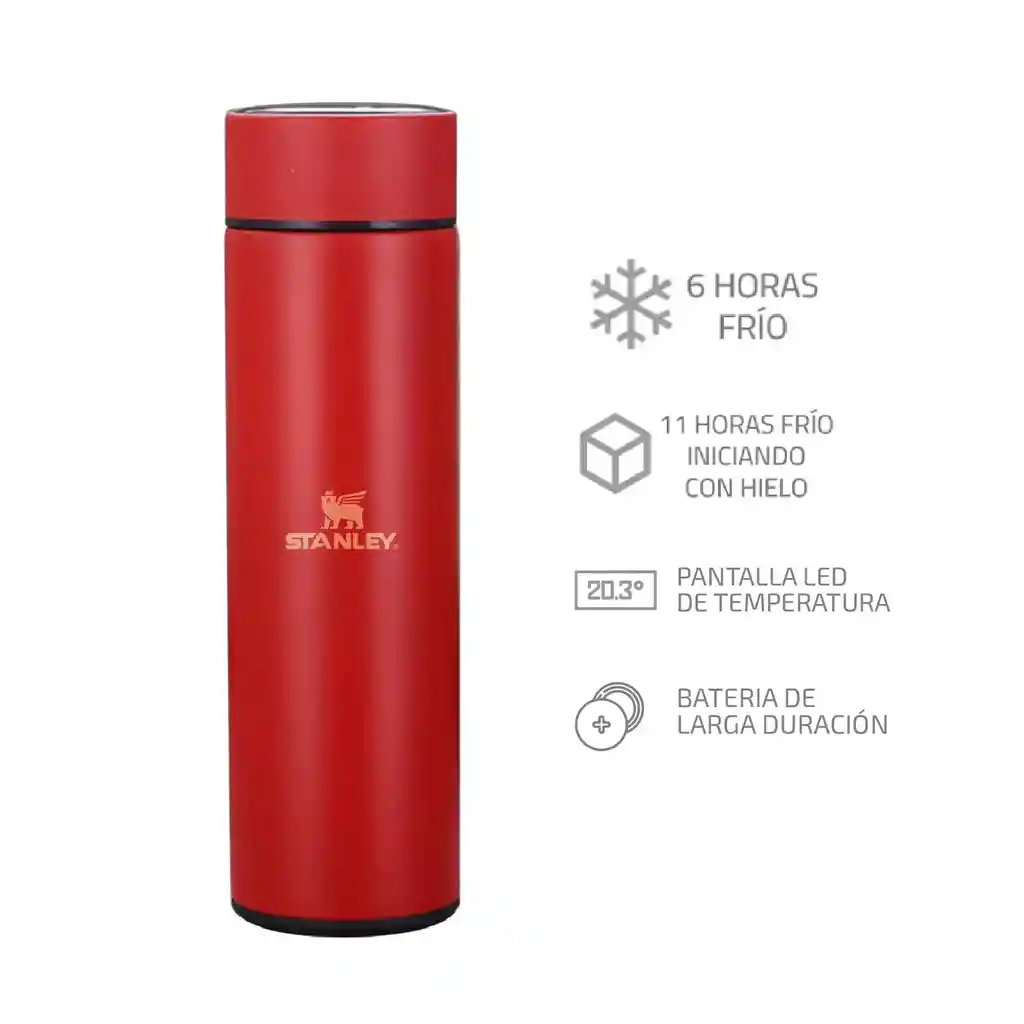 Termo Botella Para Bebidas Led Stanley 500 Ml Acero Inoxidable Digital Rojo