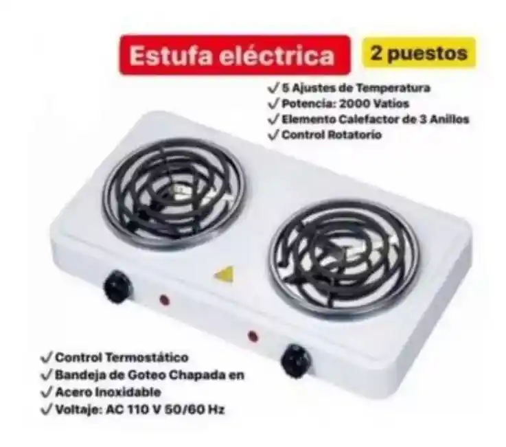 Estufa Eléctrica 2 Puestos Fogones 5 Niveles De Temperatura