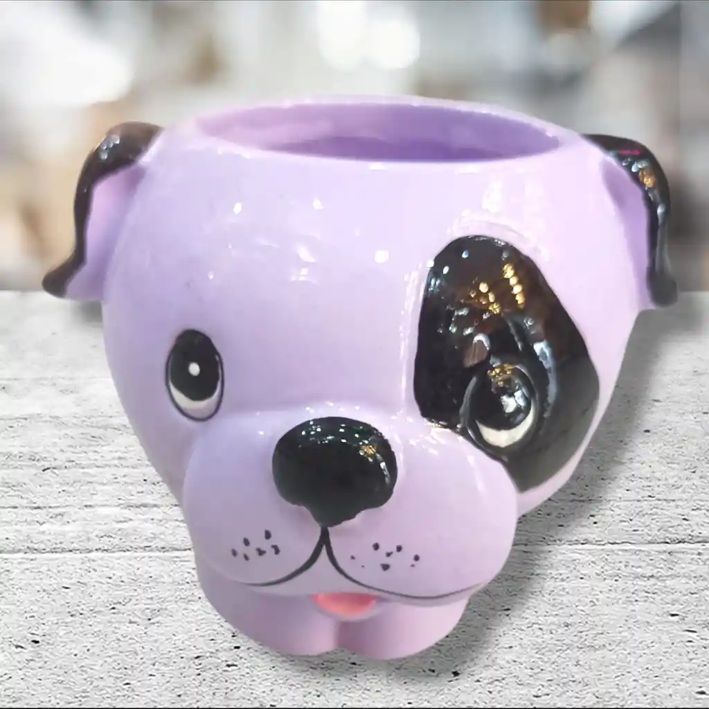 Maceta De Perrito Morado Con Negro