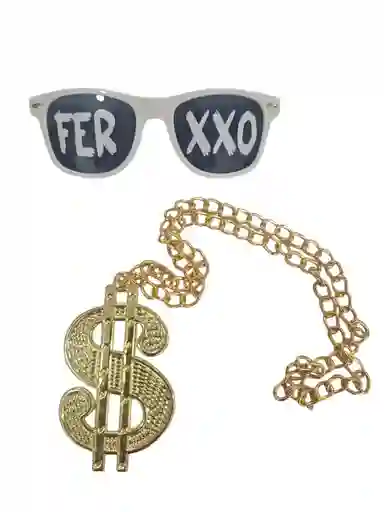 Gafas Feid Ferxxo Blancas Con Collar De Signo Pesos