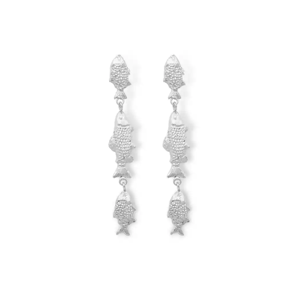 Aretes Largos Con Trucha Y Cachamas Silver