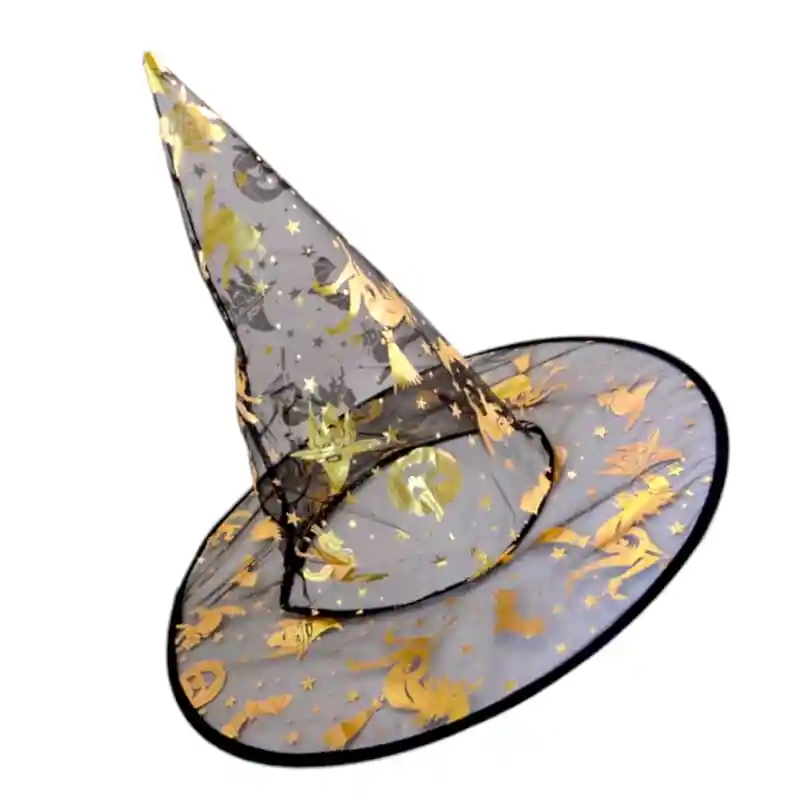 Sombrero De Bruja Negro Estampado Dorado Disfraz Halloween