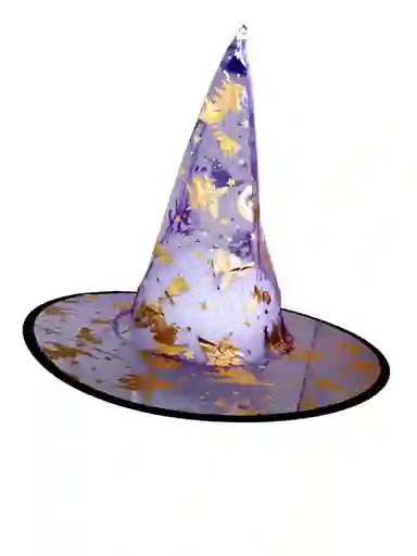 Sombrero Gorro De Bruja Mago Traslucido Morado Con Estampado Dorado