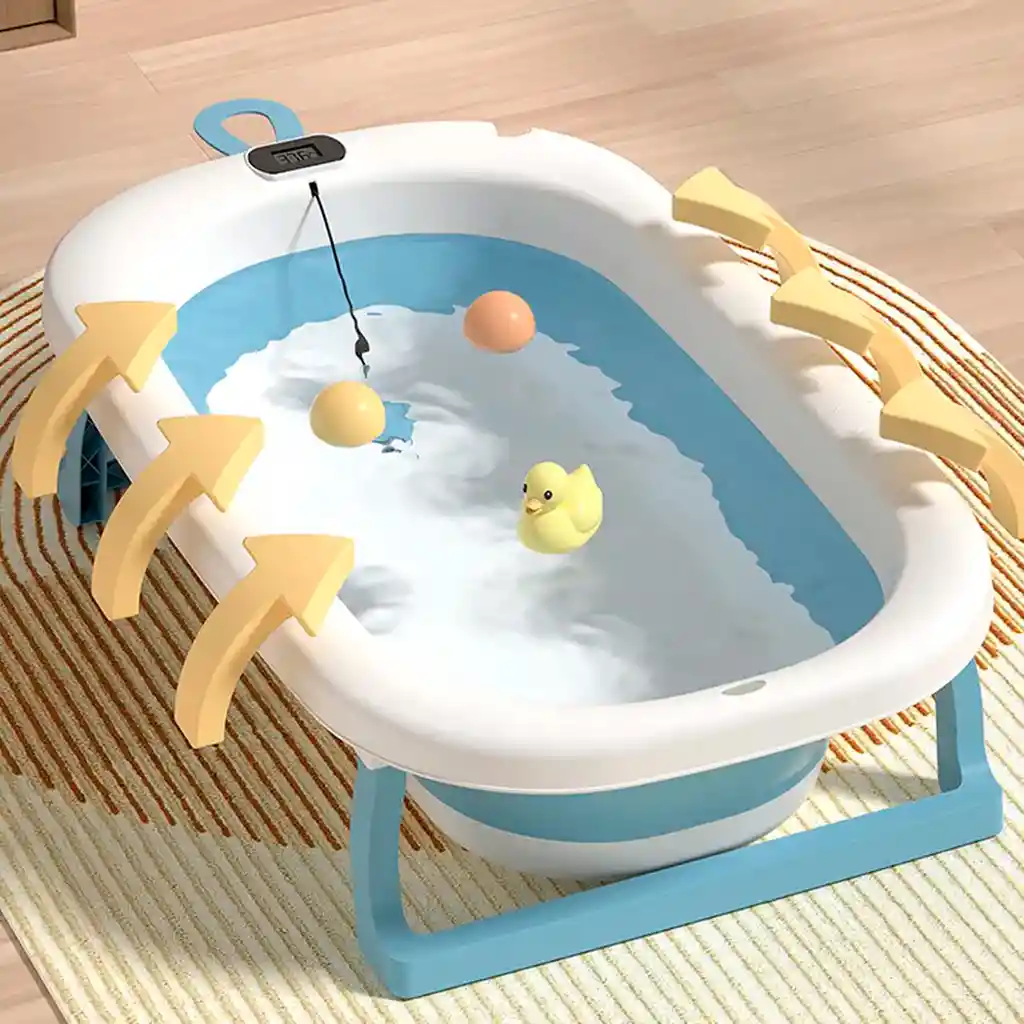 Bañera Plegable Para Bebés Con Termómetro Digital Azul