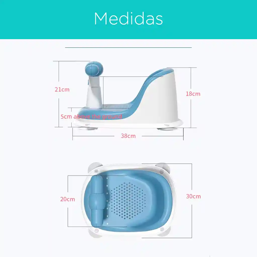 Soporte Asiento De Ducha Para Bebé. Con Manubrio Y Ventosas Antideslizantes Rosado