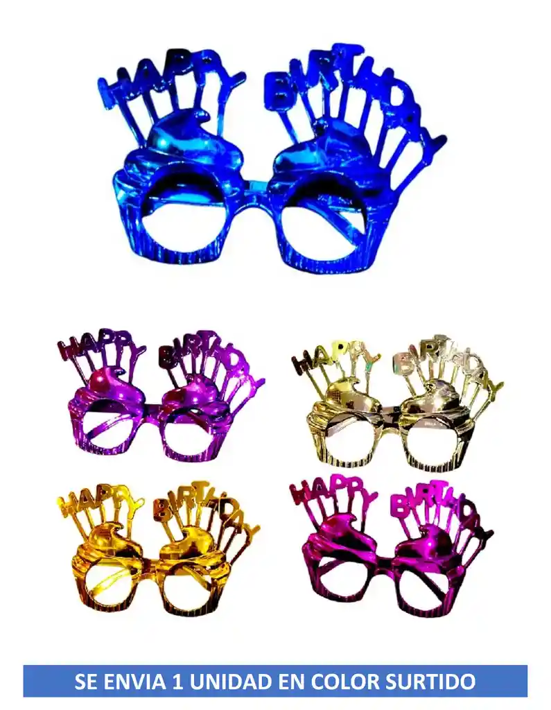 Gafas Metalizadas Happy Birthday Colores Surtidos Hora Loca