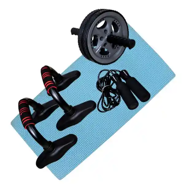 Set De Entrenamiendo Ab 4 En 1 Power , Con 1 Rueda Ejercicios, Par Push Up, Cuerda Salto, Tapete