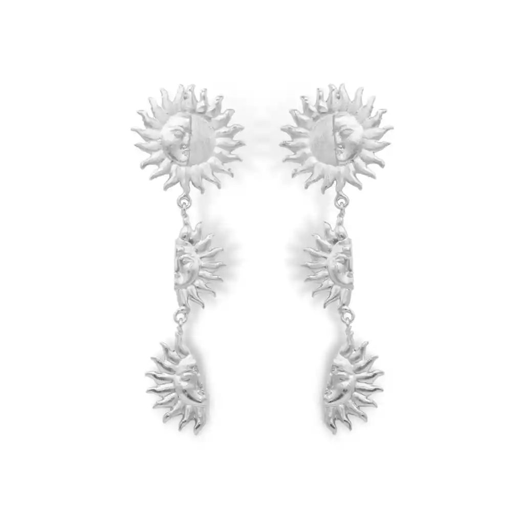 Aretes Largos Con Soles Silver