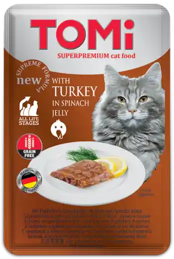 Alimento Humedo Para Gato Superpremium Tomi 100 Gr Con Pavo Y Gelatina De Espinaca, Grain Free