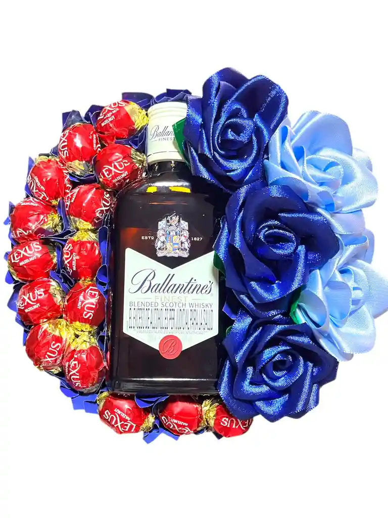 Regalo Especial Con Whisky Ballantnes, Chocolates Y Rosas - Feliz Dia - Feliz Cumpleaños - Amor Bonito