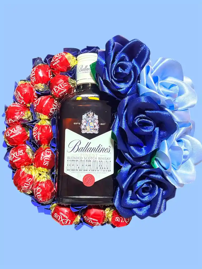 Regalo Especial Con Whisky Ballantnes, Chocolates Y Rosas - Feliz Dia - Feliz Cumpleaños - Amor Bonito