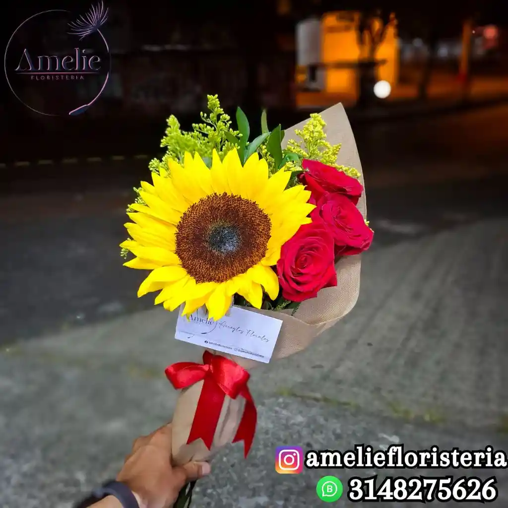 Bouquet De Girasol Y 3 Rosas