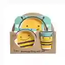 Set Vajilla Bebes Niños Bambu 5 Piezas Plato Con Divisiones Surtidos Motivos
