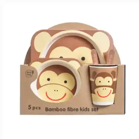Set Vajilla Bebes Niños Bambu 5 Piezas Plato Con Divisiones Surtidos Motivos