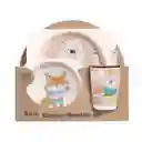 Set Vajilla Bebes Niños Bambu 5 Piezas Plato Con Divisiones Surtidos Motivos