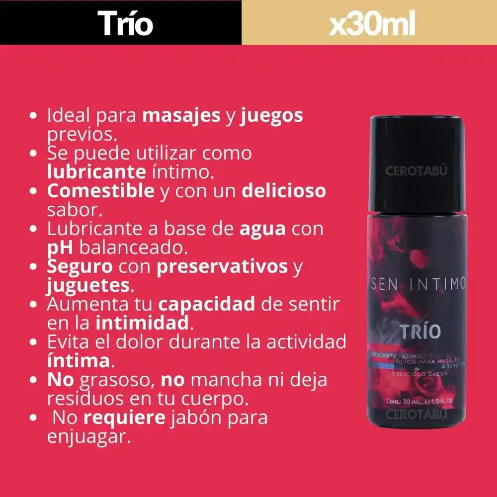 Lubricante Trio 3 En 1 Sexo Oral Vaginal Masajes Sen Intimo 30ml