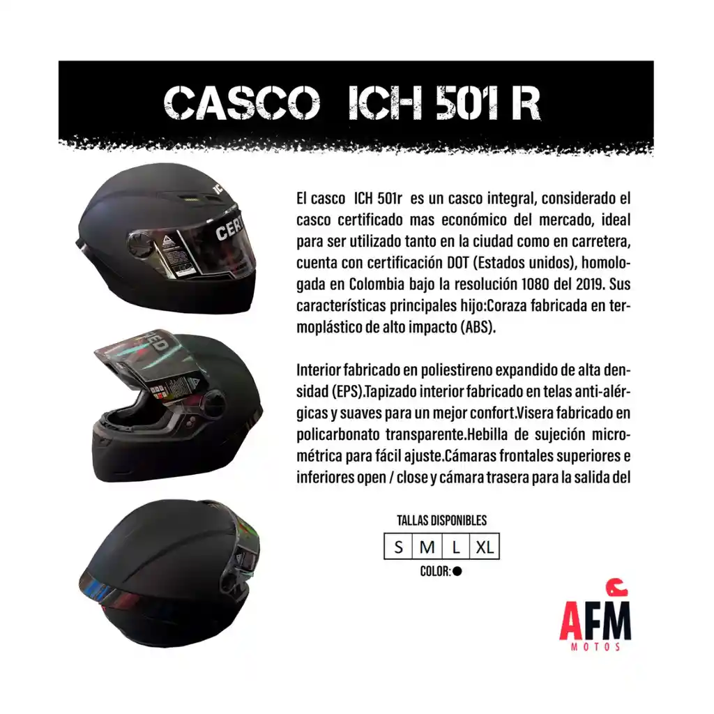 Casco Para Motocilista Ich 501 Talla S + Obsequio