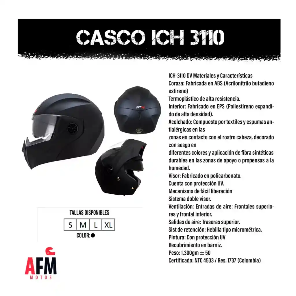 Cascos Moto Certificado Ich 3110 Talla M + Eco Regalo