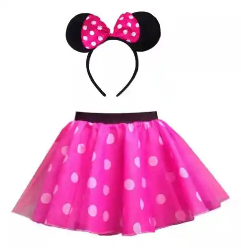 Disfraz Minnie Niña Mouse Combo Falda Diadema Tutu