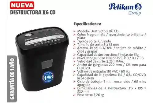 Trituradora O Destructora De Papel X6 Hojas Cd Pelikan