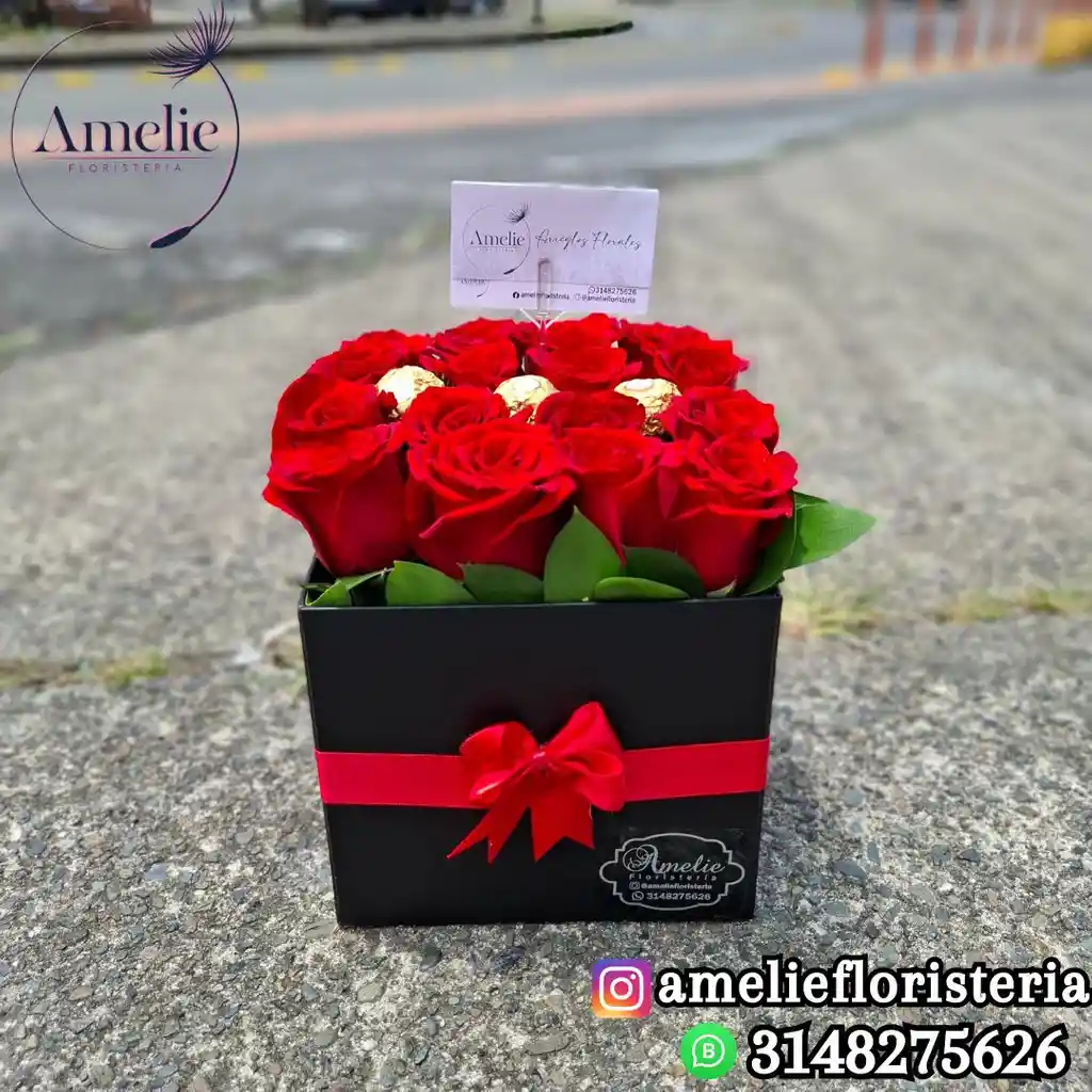 Caja Rosas Con 3 Ferrero Rocher