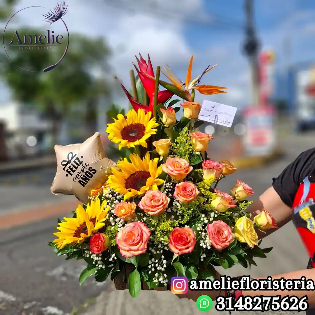 Ramo De Girasoles Con Rosas + Globo