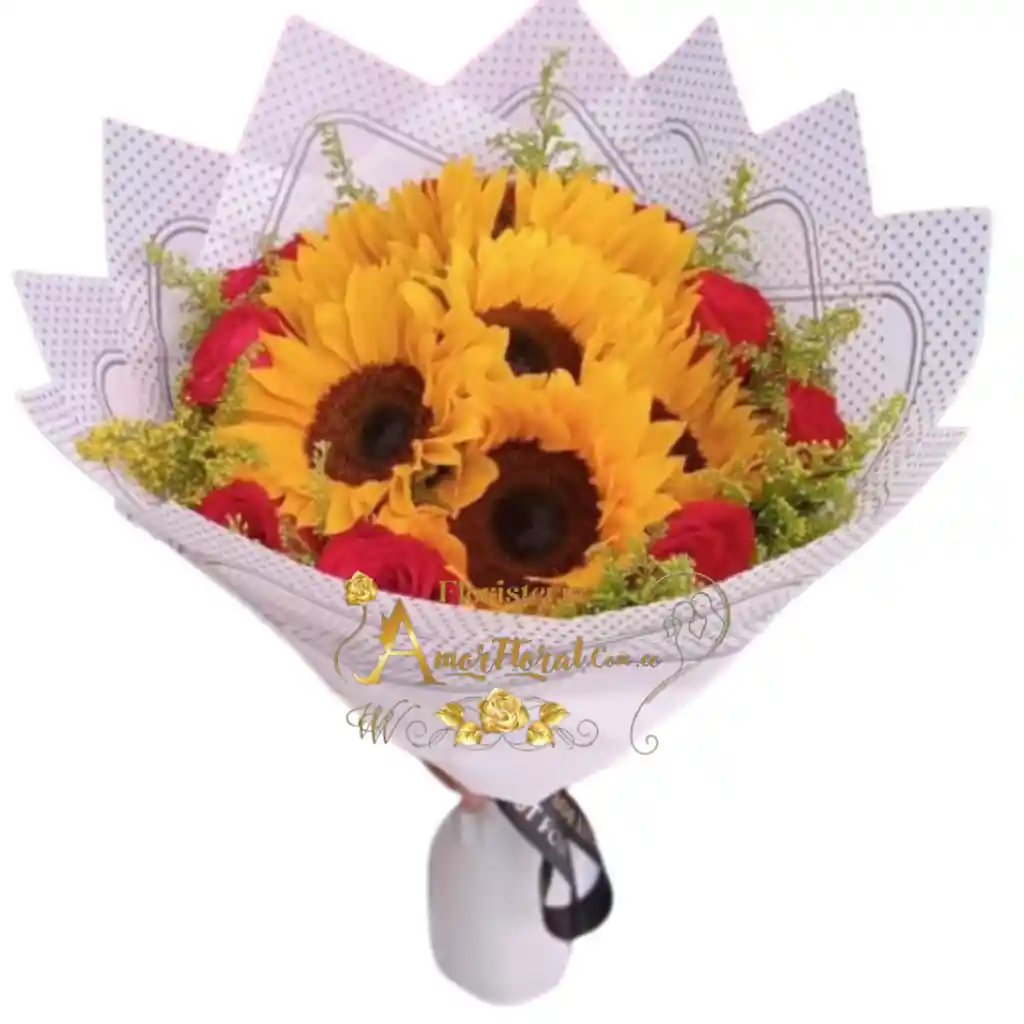 Bouquet De Rosas Y Girasoles Cali