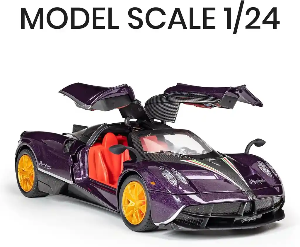 Carro Coleccionable Pagani Huayra Morado Descapotable Con Luz Y Sonido Modelo Coche Juguete Fiesta Regalos, Colección