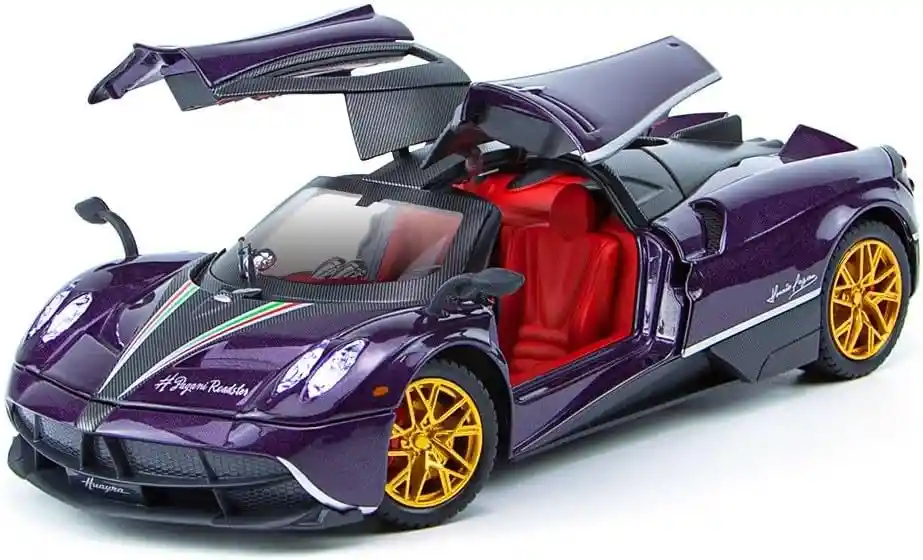 Carro Coleccionable Pagani Huayra Morado Descapotable Con Luz Y Sonido Modelo Coche Juguete Fiesta Regalos, Colección