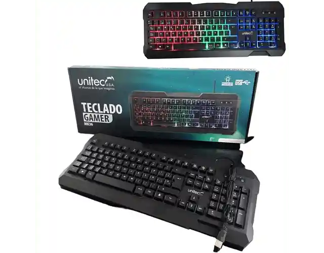 Teclado Gamer Unitec Mk36 Retroiluminado De Membrana Rgb Usb
