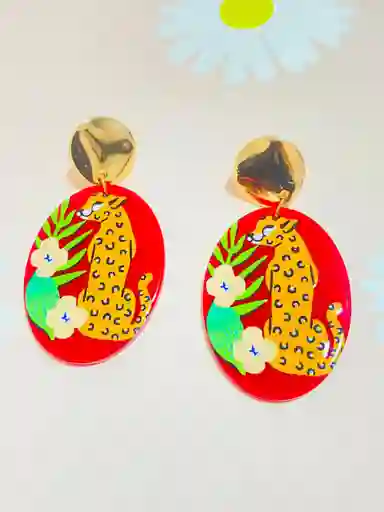 Aretes Animal Print Rojo Dorado