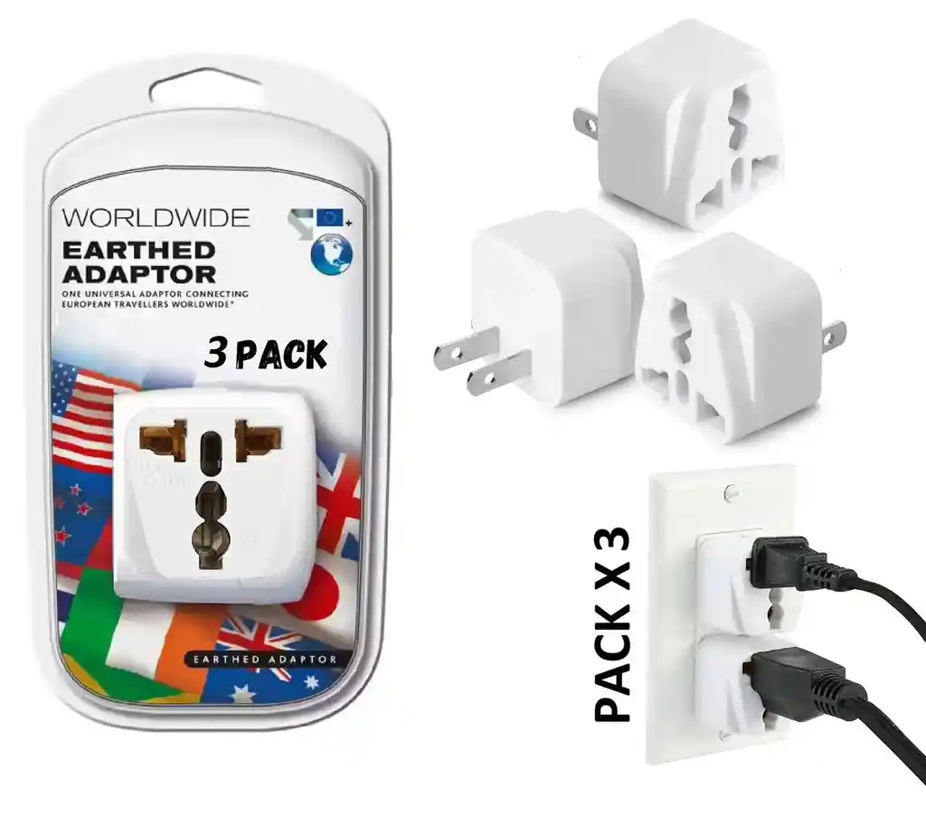 Convertidor Europeo X3 Viajero Adaptador Universal Enchufe Toma Corriente T