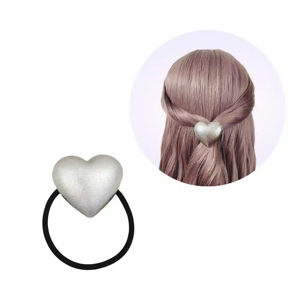 Pony Cuff Moña Colero Corazón Plateado Para Cabello