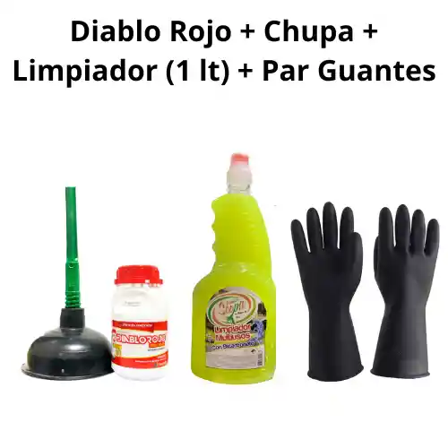 ¡ Combo ! Diablo Rojo + Chupa + Limpiador Bicarbonato (1 Lt) + Par De Guantes