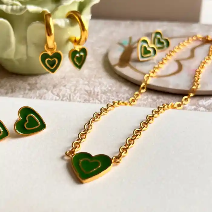 Set Latidos Verde - Cadena + Hoops