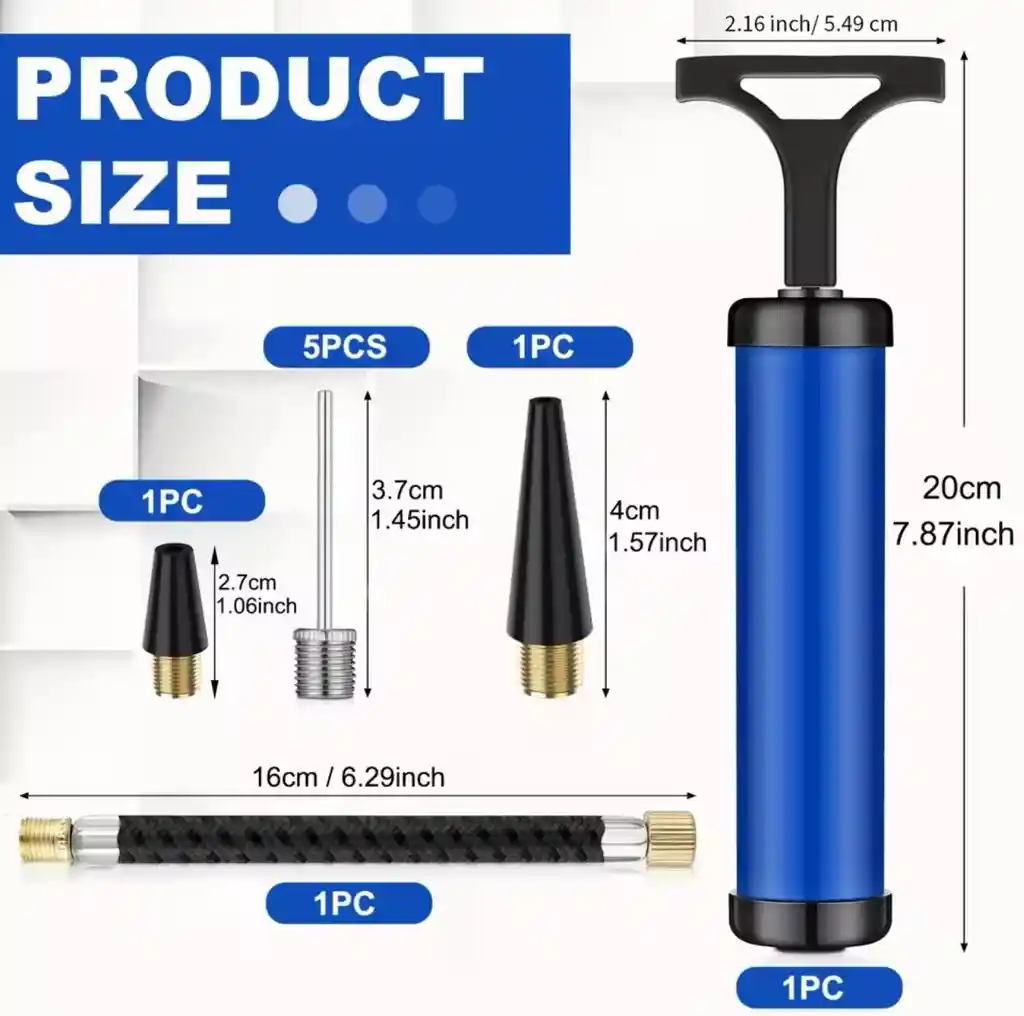 Inflador Bomba Para Balones Completa + Accesorios Y Agujas Azul