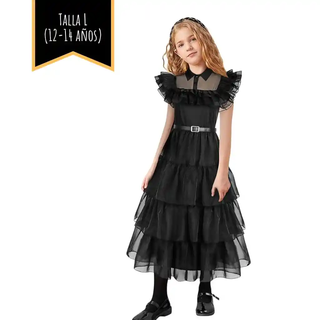 Disfraz Halloween Merlina Addams Talla L (12-14 Años)