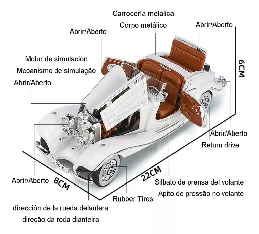 Carro Coleccionable Clásico Mercedes-benz 500k Descapotable Model Car Negro Con Luz Y Sonido Modelo Coche Juguete Fiesta Regalos, Colección