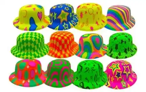 Sombrero Plastico Neon Para Fiesta X 6 Unds