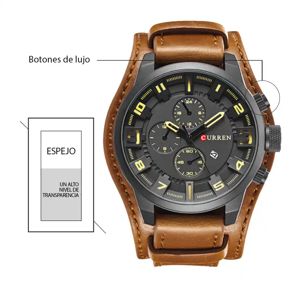 Reloj Curren 8225 En Cuero Café Negro