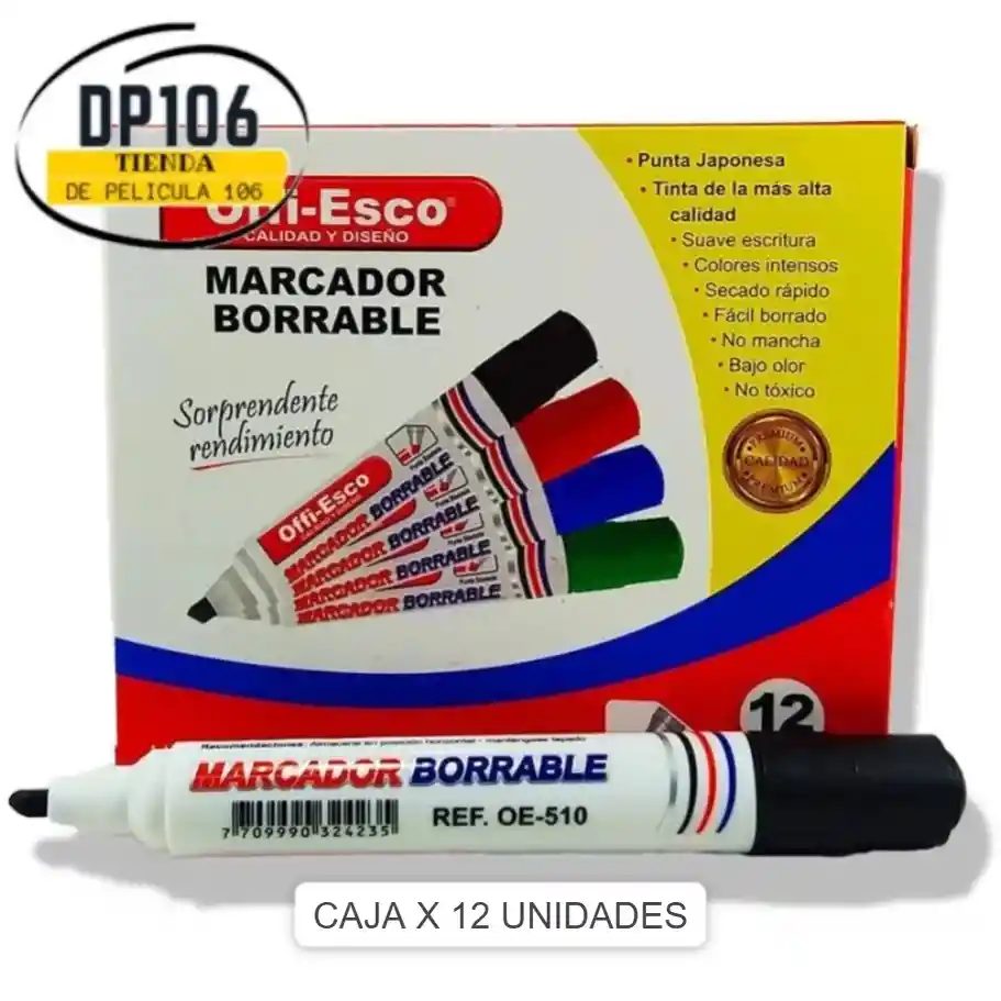 Caja Marcador Borrable Offi-esco Negro X 12 Unidades