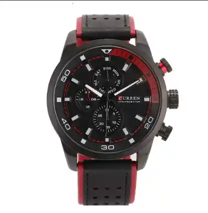 Reloj Curren 8250 Cuarzo Correa De Cuero Negro Rojo